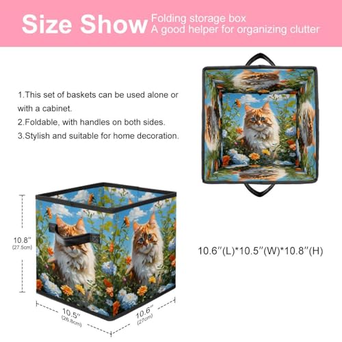Panier de rangement pliable grand cube chat mignon poignées cuir - 3