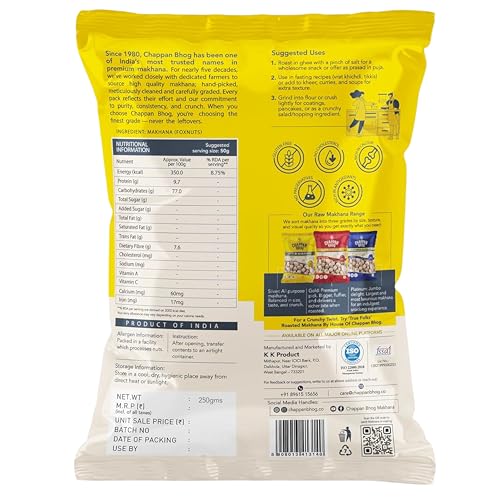 Image of Chappan Bhog Phool Makhana 250g x 4 | Silver Fox Nuts 4+ Suta Large | Premium Raw Makhana (Lotus Seeds) | Healthy Snack | High Protein | Gluten Free | Fasting and Evening Diet snacks