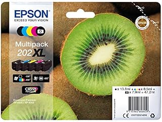 Epson 202 Kiwi Genuine Multipack, 5-colours Ink Cartridges, Claria Premium Ink, Black/Yellow/Magenta/Cyan, Standard Capacity