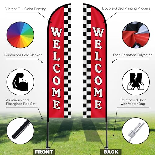 Image of MASTERCANOPY 12FT Tall Welcome Feather Flag Pole Kit Red