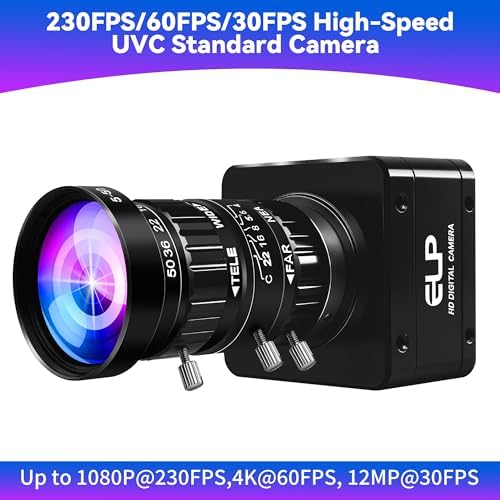 ELP High Speed USB Zoom Camera, 1080P/230fps, 4K/60fps, 12MP/30fps, USB3.0/2.0 Manual Focus Lightburn Cameras for Windows, Linux, Mac, Pi, Fast Frame 5-50mm 10X Zoom IMX577 Webcam for PC Jetson Nano - 1