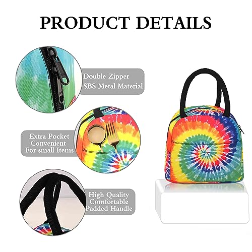 Swirl Tie Dye Lunch Bags Rainbow Color Insulated Reusable Lunch Box Thermal Cooler Lunch Tote Bag With Front Pocket For School Office Outdoor Picnic #TOP1