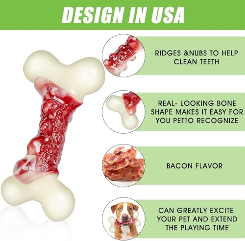 Dog Toys for Aggressive Chewers, Indestructible Dog Toys for Large Dogs, Real Bacon Flavored, Dog Bones for Medium/Large Breed Dogs, Dog Chew Toys to Keep Them Busy - Image 5