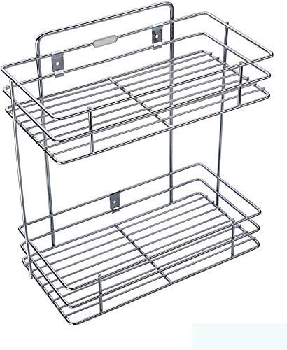EMNDR 2 Tier Stainless Steel Space Saving Floor Standing and Wall Hanging Kitchen Storage Spice Rack Shelf