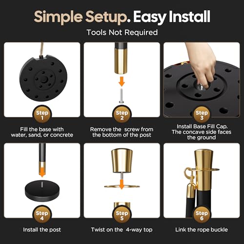 Image of 8 Pack Black&Gold Stanchions and Velvet Ropes Set, Stainless Steel Crowd Control Barriers, 6Pcs Black Ropes and Poles for Party Supplies,Photobooth Accessories, Prom,Birthday,Business,Wedding, Museums