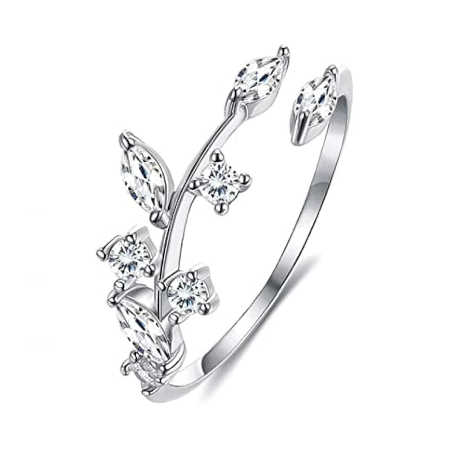 Womens Silver Plated Olive Leaf Zirconia Paved Open Ring, Womens Ring, Zircon Ring, Cubic Zirconia Ring, Cubic Zirconia Leaf Ring, Open Rings For Women, Wife Birthday Gift Ring, Trendy Ring(Silver) (B09M6M3GY3) Amazon Price History, Amazon Price Tracker