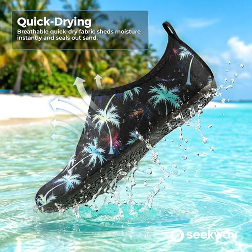 Image of SEEKWAY Water Shoes Women Men Adult Quick-Dry Aqua Socks Barefoot Non Slip for Beach Swim River Pool Lake surf Black SK002(U)