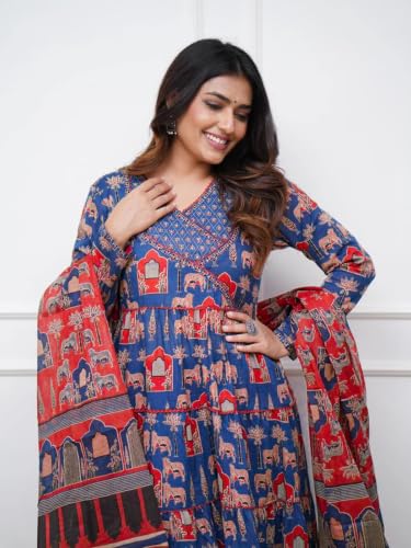 Image of Leriya Fashion Kurta Sets for Woman | Printed Jaipuri Ajrakh Kurta Set With Dupatta for Women | Kurti Set for Woman | Anarkali Suit for Women | Traditional Anarkali Salwar Suit for Party Outfits Kurtis