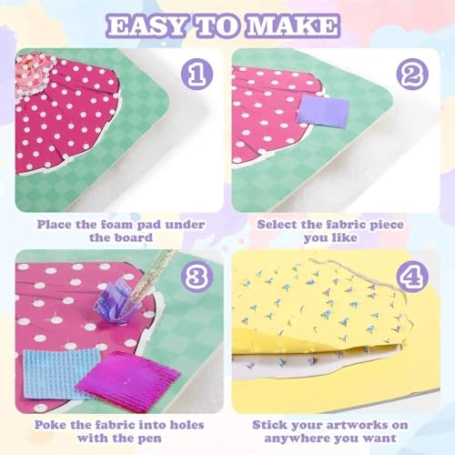 Image of TINY TOYS CO DIY Fabric Poke Fun Kits for Kids 4-8years Old Mess Free No Glue, No Scissors Craft Kits - 6 Designs, 2 Scenery (Fabric Poke Fun - Princess)