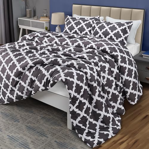 Utopia Bedding Queen Comforter Set Grey, Printed Comforters Queen Size, 3 Piece Lightweight All Season Down Alternative Bedding Set with 1 Comforter (88 x 88 in) and 2 Pillow Shams (20 x 26 in)