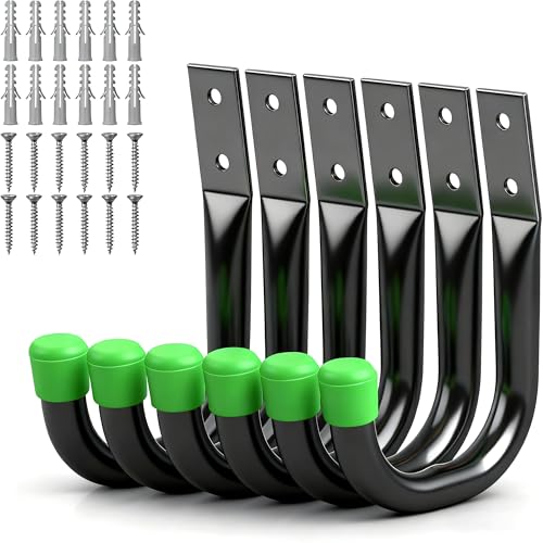 Heavy Duty Garage Storage Hooks 6-piece Bike Hooks for Garage Wall Utility Garage Hooks Wall Mount J Hook for Hanging Large Metal Storage Organizer Tool Extension Cord Hanger
