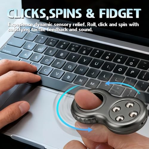 Image of 4 in 1Fidget Toy Finger Ring Sensory Press Botton for Kids Adults, Small Metal EDC Stress Relief Toy Gift for Men Women Office Classroom Prize -Black