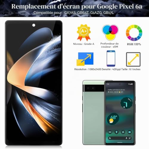 Écran OLED de remplacement pour Google Pixel 6A avec châssis noir et outils - 3