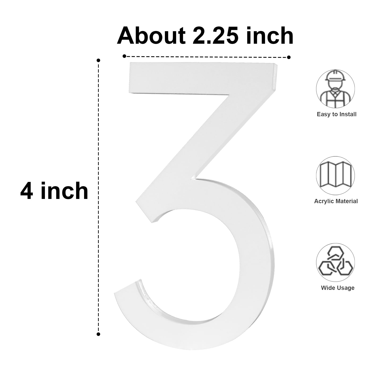 4 Inch Self-Adhesive Mailbox Numbers Set - Frosted White Acrylic 0-9 For House, Apartment, Mailbox - Easy Peel & Stick - View #9