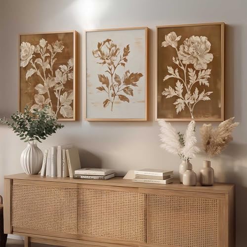 Image of kotart Aesthetic Botanical Art Home Decoration Painting | Floral Paintings With Frame For Living Room Bed Room Hotel Wall Decor Digital Reprint Set of 3 (10X13 inch)