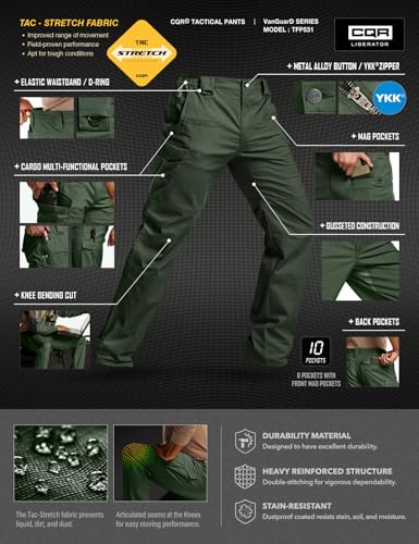 Image of CQR Men's Flex Stretch Tactical Pants, Water Resistant Ripstop Cargo Pants, Lightweight EDC Outdoor Work Hiking Pants