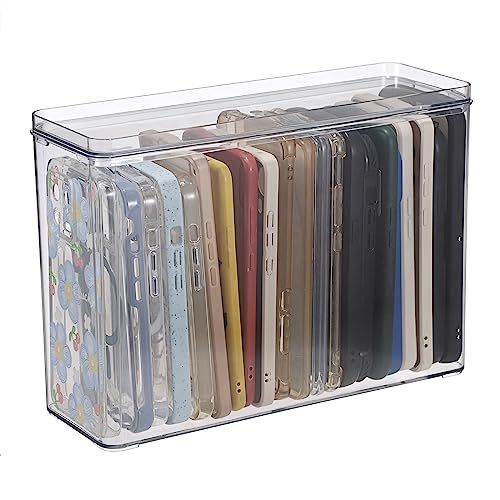 BTSKY Clear Phone Case Organizer Stackable Storage Box with Lid for Cell Phone Cases Multifunctional...