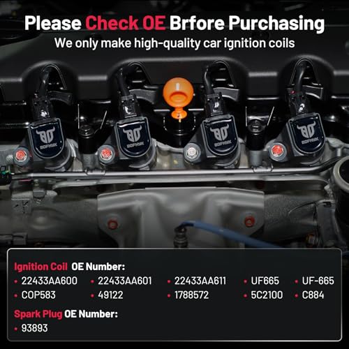 Image of BDFHYK Ignition Coil UF665 and Spark Plug 93893 for Subaru WRX STI 13-18