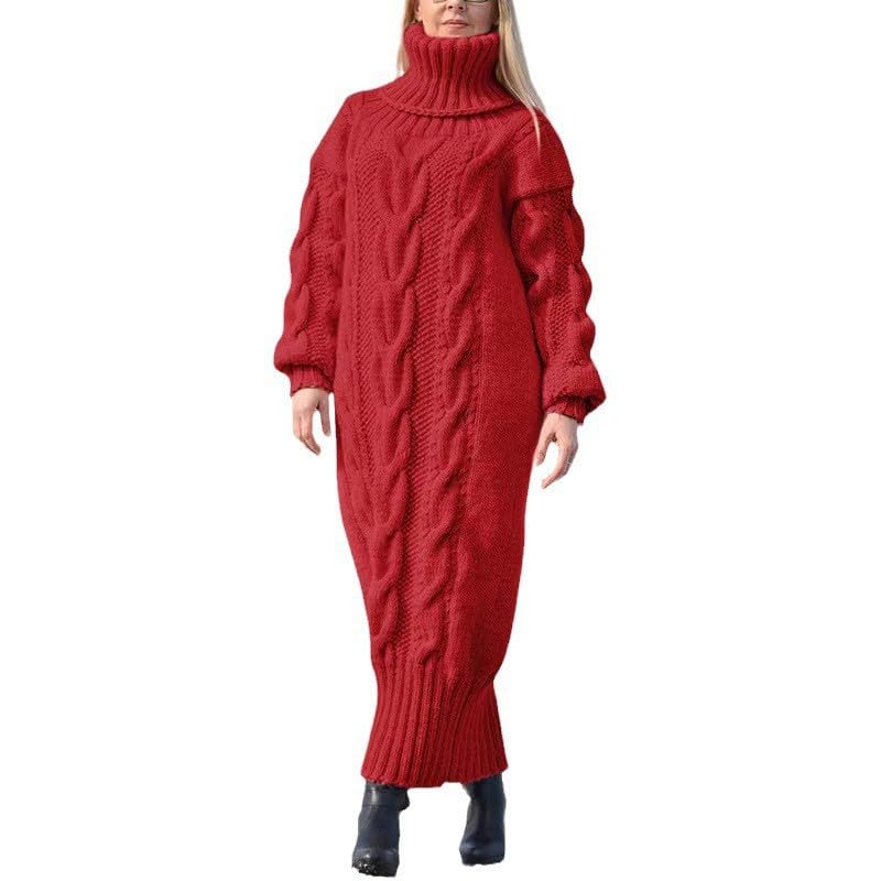 Womens Oversized Cable Knit Turtleneck Sweater Dress Long Sleeve Chunky Knit Winter Maxi Pullover Loose Fit Dress