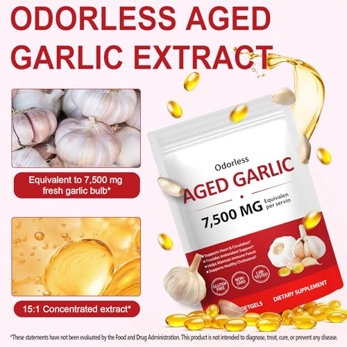 image for chenyayun Aged Garlic Extract Softgels-7,500 mg| Odorless Garlic, 15:1