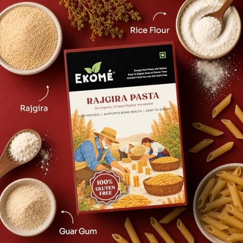Image of Ekome Rajgira Penne Pasta 400g | Amaranth Ancient Grain Pasta | Gluten Free, High Protein, High Fibre | Vegan, No Maida, No Refined Flour | Digestive-Friendly Pack | Made in India