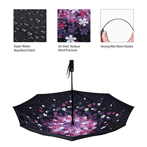 Image of Inverted Umbrella Double Layer Automatic Folding Reserve Umbrella Windproof UV Protection for Rain Car Travel Outdoor Men Women