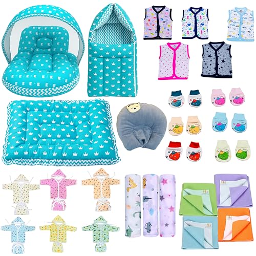 Image of Infantbond by fareto All Season use Baby Essentials Combo | Baby Products | Baby Gift Set | Baby Combo Set for new Born (0-6months)(Pack of 41) (Crown Blue)