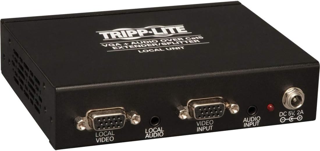 Tripp Lite 4-Port VGA with Audio Over Cat5/Cat6 Extender/Splitter, Box-Style Transmitter with EDID, 1920x1440 at 60Hz, Up to 1000-ft. (B132-004A-2) Black