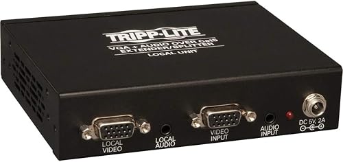 Tripp Lite 4-Port VGA with Audio Over Cat5/Cat6 Extender/Splitter, Box-Style Transmitter with EDID, 1920x1440 at 60Hz, Up to 1000-ft. (B132-004A-2) Black