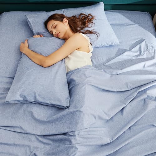 Image of Bedsure California King Sheet Sets - 4 Pieces, Soft & Cooling Cal King Sheets, Luxury Cationic Dyed, Deep Pockets & Easy-Fit, Breathable & Wrinkle Free, Blue