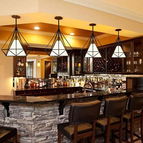 LazyHomez Transform Spaces Pack of 4 Black Diamond Cage Pendant Lights - White Shade Ceiling Hanging Decorative Lamps (Bulb Not Included) - Iron Construction for Stylish Ambiance