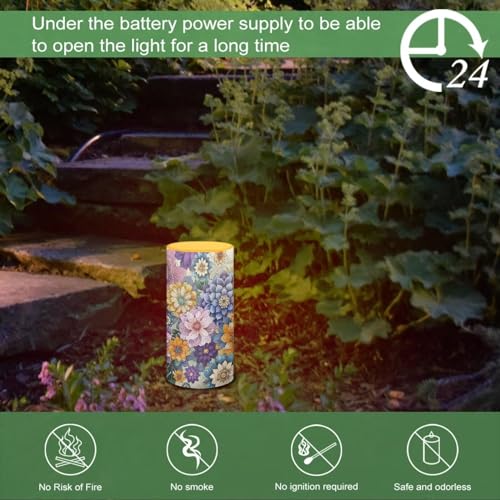 Image of Flameless LED Candle Flickering Wick Electric Candles with Remote Timer Color Changing 5.9 Inches Pillar Candle for Home Table Centerpiece Decoration, Boho Flower Purple Yellow