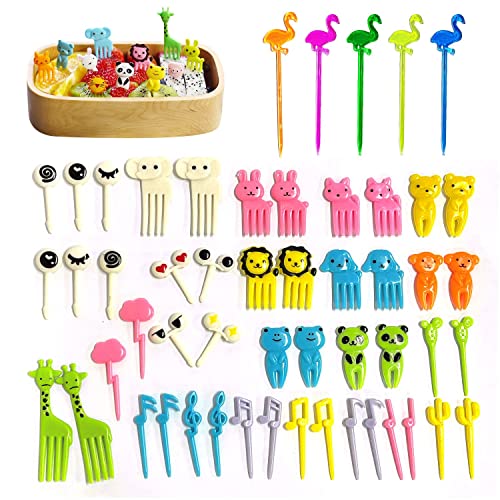 CQQNIU 98 piezas tenedores de frutas lindas mini palillos de dientes de dibujos animados de plástico tenedores de...