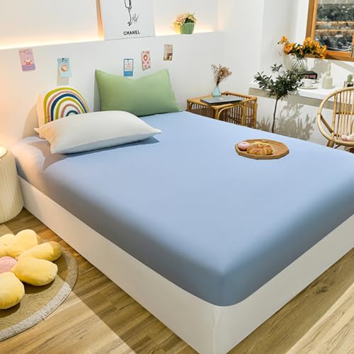 Protège-matelas bleu en coton pour chambre d'enfant et lit une place