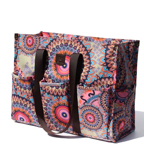ESVAN Utility Tote Bag with Zip Top Waterproof Teacher Tote Bag for Teacher Work Women Beach (G)