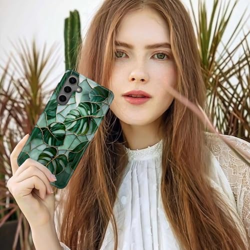 Coque Samsung S25 FE 5G vitrail vert monstera double protection antichoc