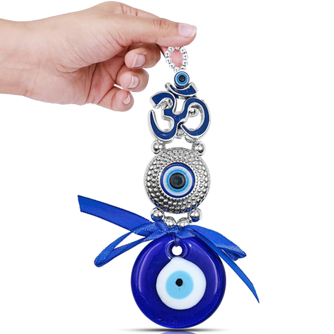 Om Turkish Evil Eye Nazar Battu Hanging for Home Entrance Door Good Luck Feng Shui Vastu Decor, Om Evil Eye Protection Charm for Positive Energy, Spiritual Wall Hanging for Office Shop Car-picture-18