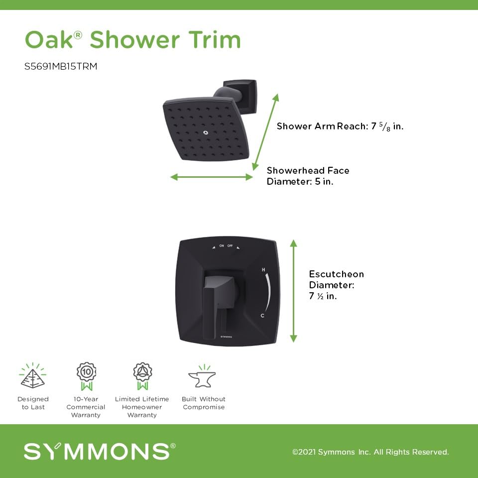 Symmons Oak HydroMersion Kit de Ducha con Mango Único | Control de Volumen, Acabado Negro Mate - 1.5 GPM (Válvula No Incluida) - S5691MB15TRM miniatura 3