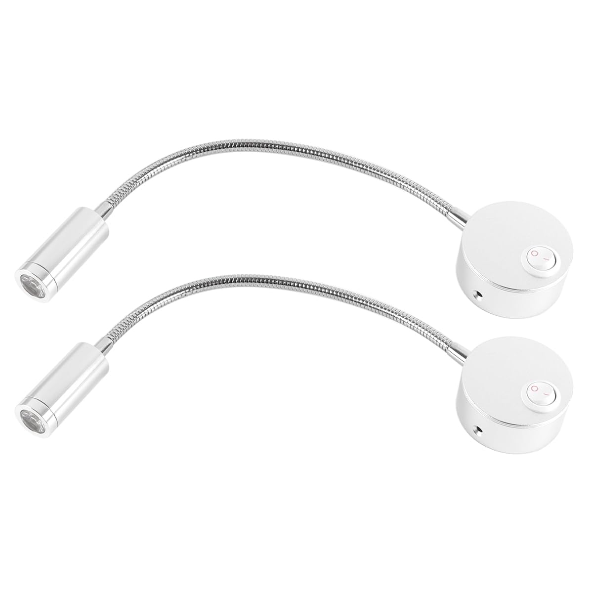 Riven 2 Pack Wall Mounted Reading Lamp Bedside Light 3W Flexible Gooseneck Sconce with Switch Silver Warm White 3200K 360° Rotation