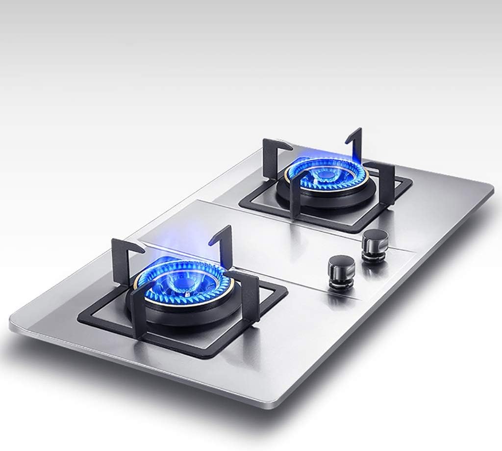 Gas Stoves Gas 71cm Built-in 2 BurnersGas hob Pulse Ignition |Automatic Flameout Protection|Anti-Slip Stove Frame|Zinc Alloy Knob [Energy Class A] (Color : Black Size : NG) (Silver LPG)
