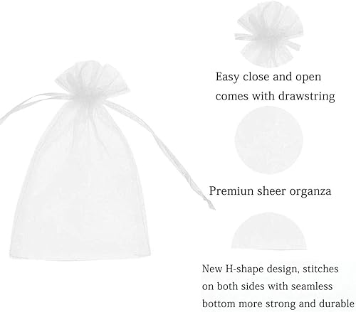 Miniatura 2 de 50 bolsas para envolver regalo de 5 x 7 pulgadas, tela de tul transparente de organza, bolsa de cordón blanco para baby shower, fiesta de