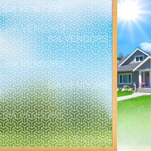Image of SUNBIRD Window Film Privacy Colorful Window Sticker, Decorative Window Vinyl, Adhesive Home UV Blocking, Heat Insulation Static Cling for Bathroom Office (24 X 48 INCHES, Plus Frost)