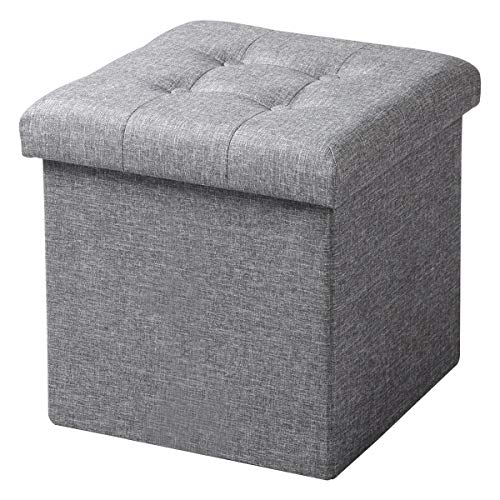 Woltu Asiento Taburete con Espacio Puf Asiento Banco Plegable Baúles Caja, Tapa Desmontable, Asiento Acolchado de Lino, 37,5 x 37,5 x 38 cm (LxBxH), Gris Claro, sh06hgr de 1