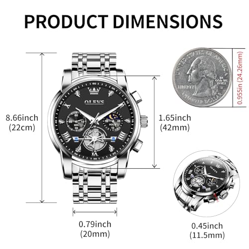 Image of OLEVS Watch Men Luxury Chronograph Stainless Steel Wrist Dress Waterproof Watch Quartz Analog Large Face Luminous