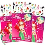 Disney The Little Mermaid Temporary Tattoo Set - Ariel Party Favors Bundle with 75 Temporary Tattoos | Disney The Little Mermaid Party Supplies