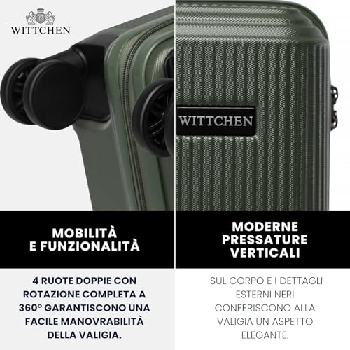 Wittchen Stripes Line Valigia Media (L) | 67,5 × 45 × 27 Cm (65 L), Abs Rigido, 4 Ruote 360° E Lucchetto Combinazione | Trolley Da Viaggio Formato L, Ryanair/Ita Airways - Colore: Kaki - 3