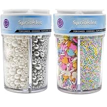 Sprinkles for Cake Decorating, Gold Silver White and Black Pearls, Rainbow Jimmies Pearl Bunny Confetti Sprinkle Mix for Cake Cupcake Baking Topping