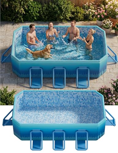 LOMOTIVE Piscina plegable para adultos – Piscinas infantiles no inflables para patio trasero, jardín, fiesta acuática de verano, plegable sobre el suelo, piscina azul 118 x 70 x 20 pulgadas