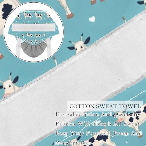 Image of 2 PCS Bouffant Cap with Button Ponytail Pouch Working Cap Sweatband Adjustable Surgical Cap Black and White Cow