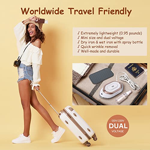 Newbealer Travel Iron with Dual Voltage - 120V/220V Lightweight Dry Iron for Clothes (No Steam), Non-Stick Ceramic Soleplate, 302℉ Mini Heat Press Machine, w/Spray Bottle, Pouch & Silicone Stand - Image 3